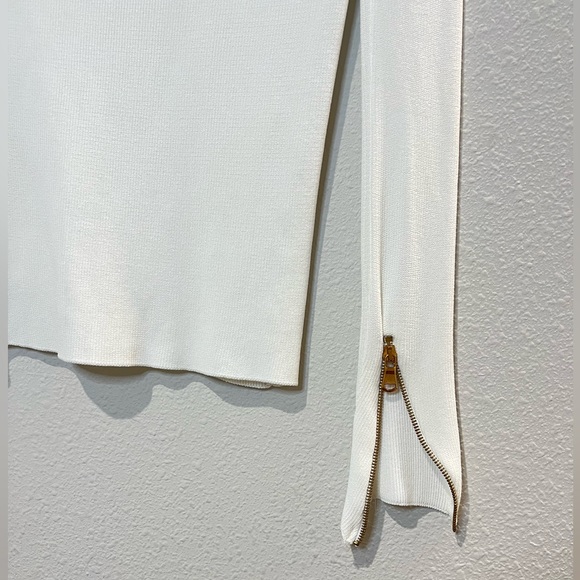 Ribbed Ivory/White Gold Zipper Top Size Small - Picture 3 of 10